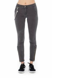FOR4 Women's sz 26 Gray Iris Chain Ankle Zip Crop Mid-Rise Stretch Skinny Jeans